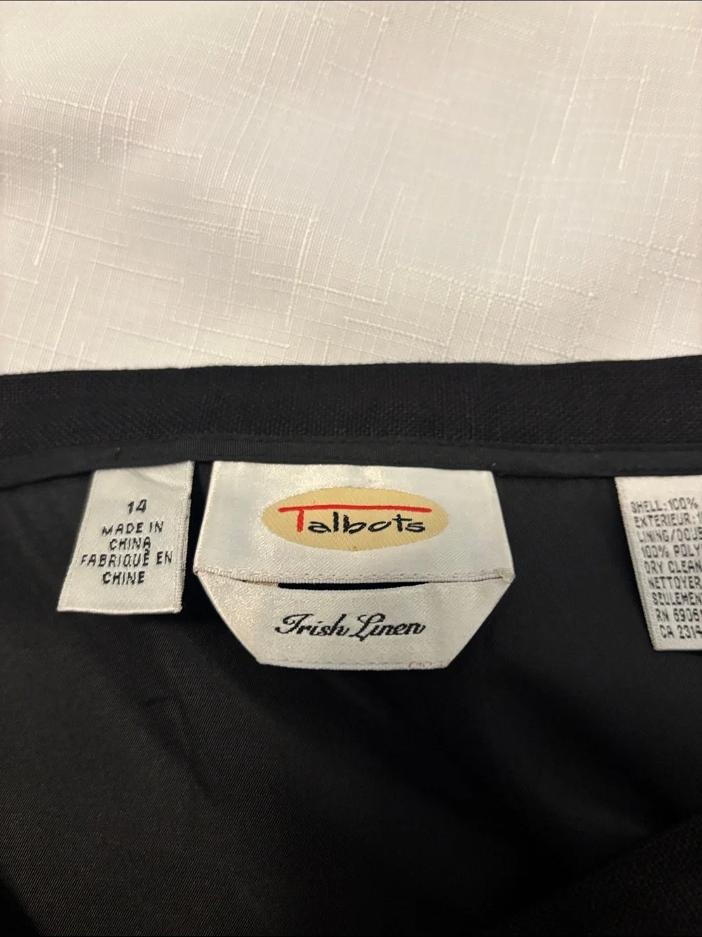 VTG Talbots Black Irish 100% Linen Pencil Skirt SZ 14 Fully lined 90s minimalist
